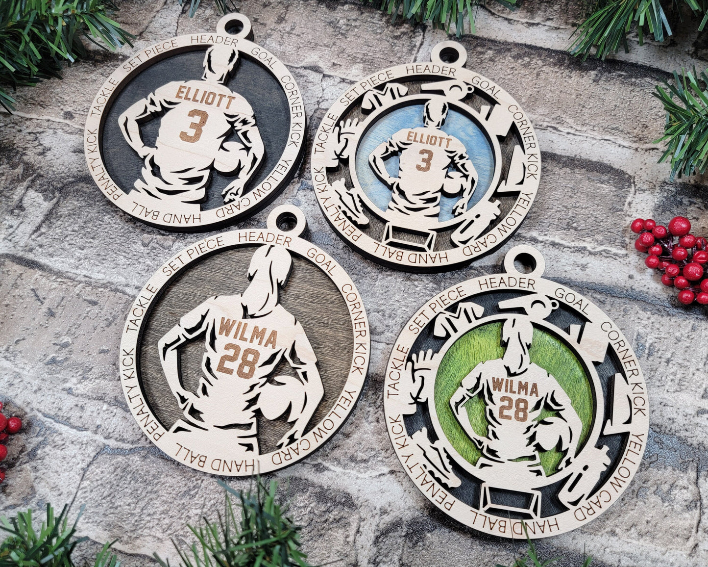 Personalized Soccer Ornaments - Laser Engraved Custom Gifts